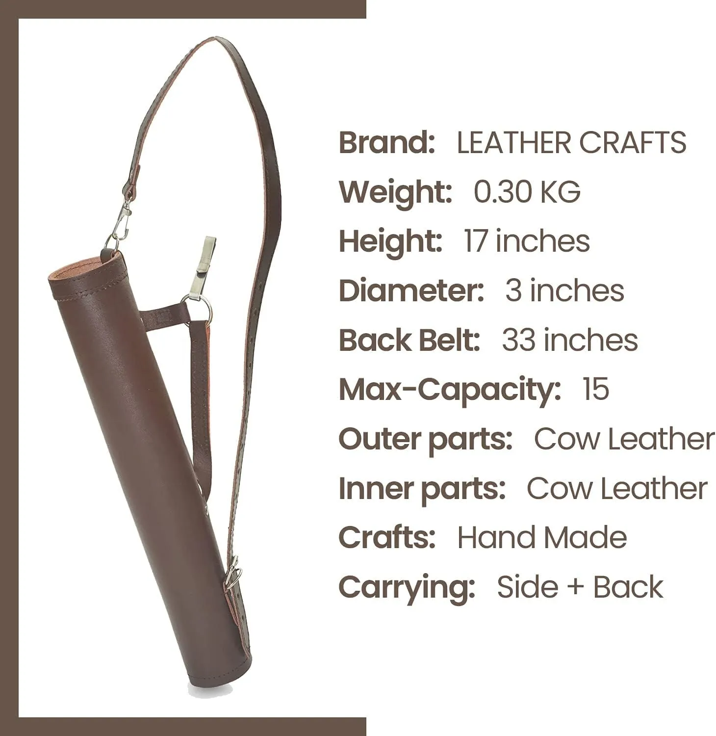 LC's Archery Back Arrow Quiver -Genuine Leather Arrow Quiver-Traditional Handmade Quiver for Arrows for Hunting & Target Practicing-Adjustable Lightweight & Comfortable