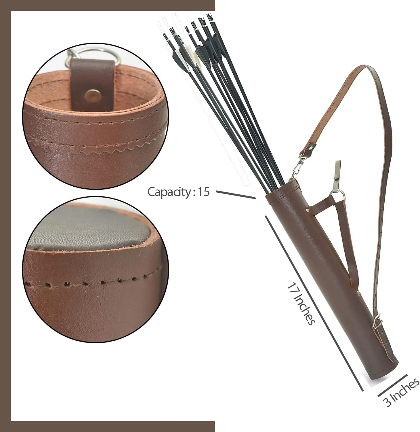 LC's Archery Back Arrow Quiver -Genuine Leather Arrow Quiver-Traditional Handmade Quiver for Arrows for Hunting & Target Practicing-Adjustable Lightweight & Comfortable