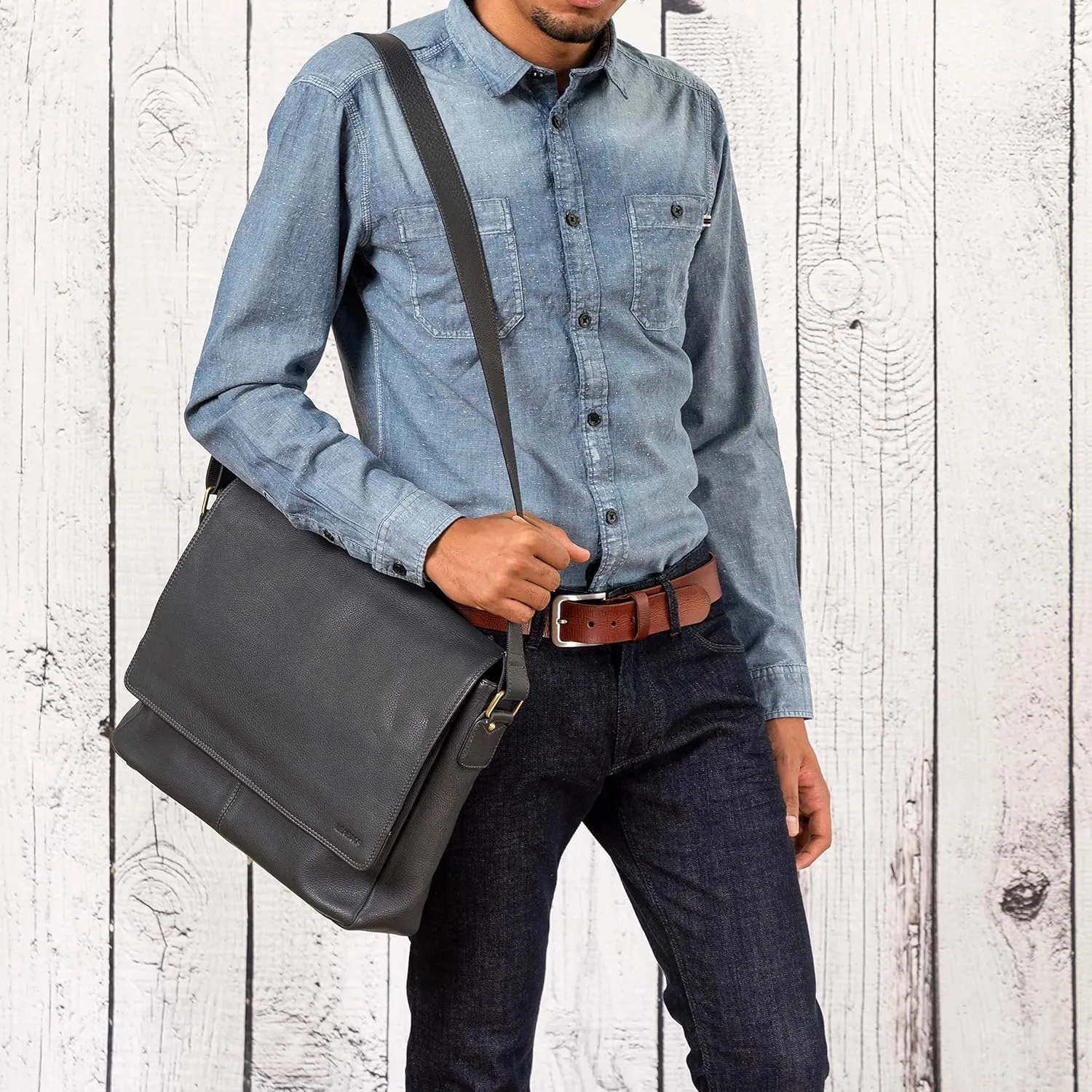LEABAGS Leather Shoulder Bag for Men and Women | Laptop Bag up to 15" | Messenger Bag | Shoulder Bag | Work Bag | Handbag