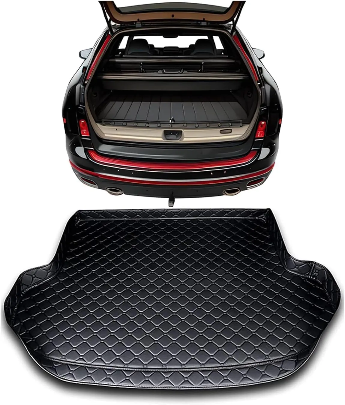 Leather Car Boot Mats Leather Trunk Mat for Mitsubishi Mirage 2012-2022, All Weather Cargo Liners Protection Floor Mat Auto Accessories,A-Black
