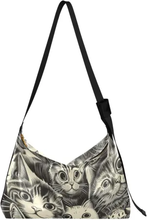 Leather Crossbody Shoulder Tote HandBag for Women and Men Pocket Zipper Casual Purse Messenger Bags Travel Work cat print