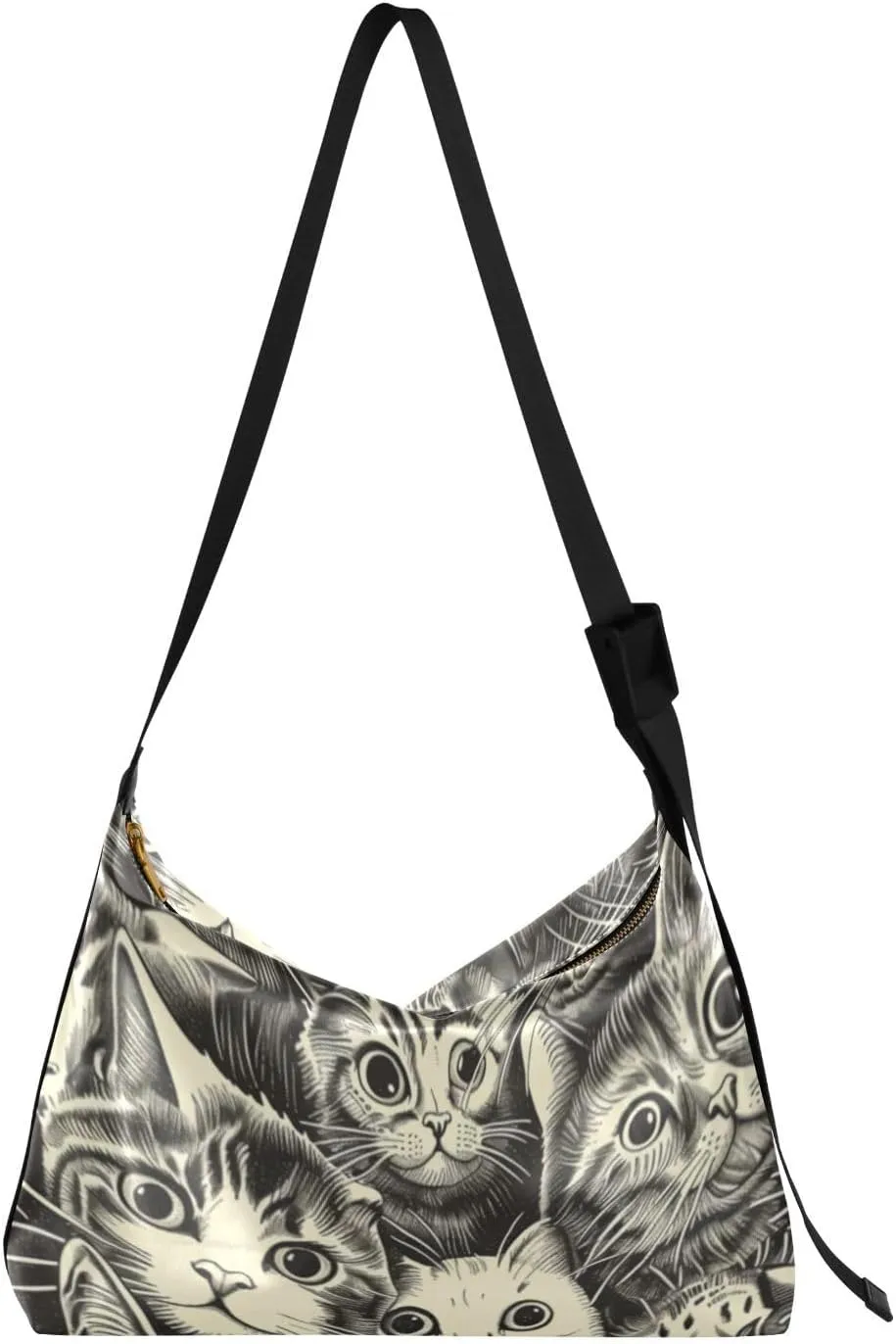 Leather Crossbody Shoulder Tote HandBag for Women and Men Pocket Zipper Casual Purse Messenger Bags Travel Work cat print