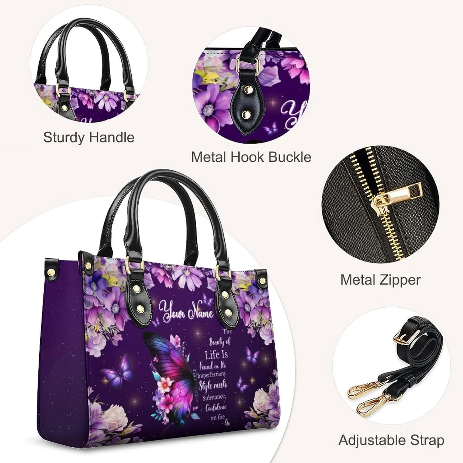 Leather Handbag for Women, Flower Tote Bags Crossbody Bag, Shoulder Purses for Daily & Travel, Gifts for Mom