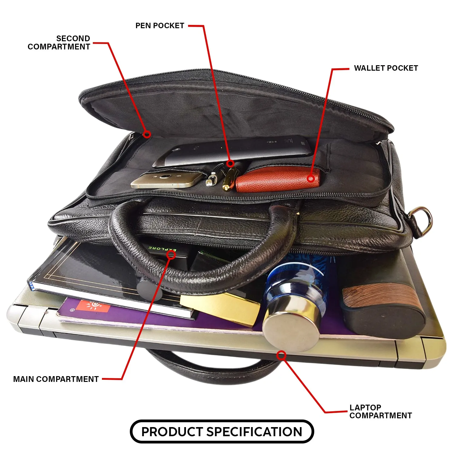Leather Laptop Bag 36825 (Black)