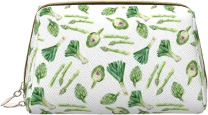 Leather Makeup Bag, green onions Asparagus Cosmetic Bags Travel Toiletry Bag for Women, Make up Bag, Large Capacity Makeup Bag Organizer, Cute Makeup Pouch Makeup Case