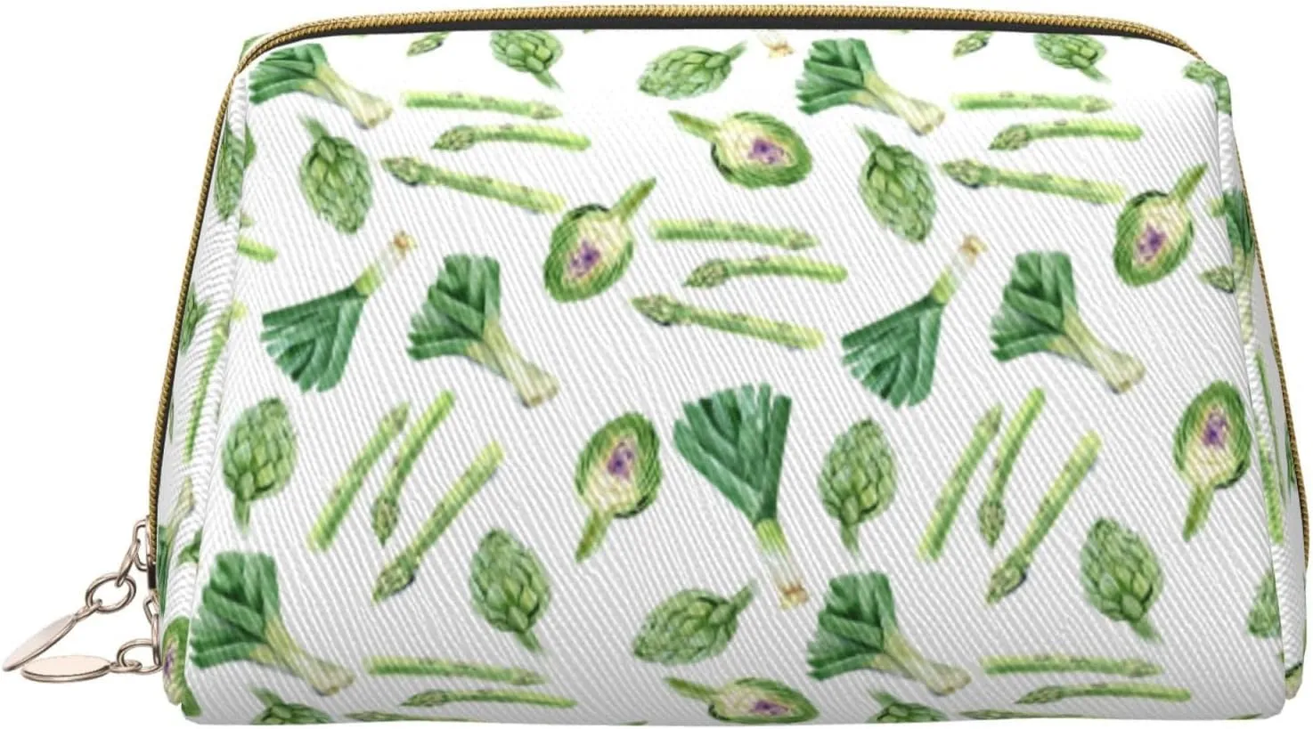 Leather Makeup Bag, green onions Asparagus Cosmetic Bags Travel Toiletry Bag for Women, Make up Bag, Large Capacity Makeup Bag Organizer, Cute Makeup Pouch Makeup Case