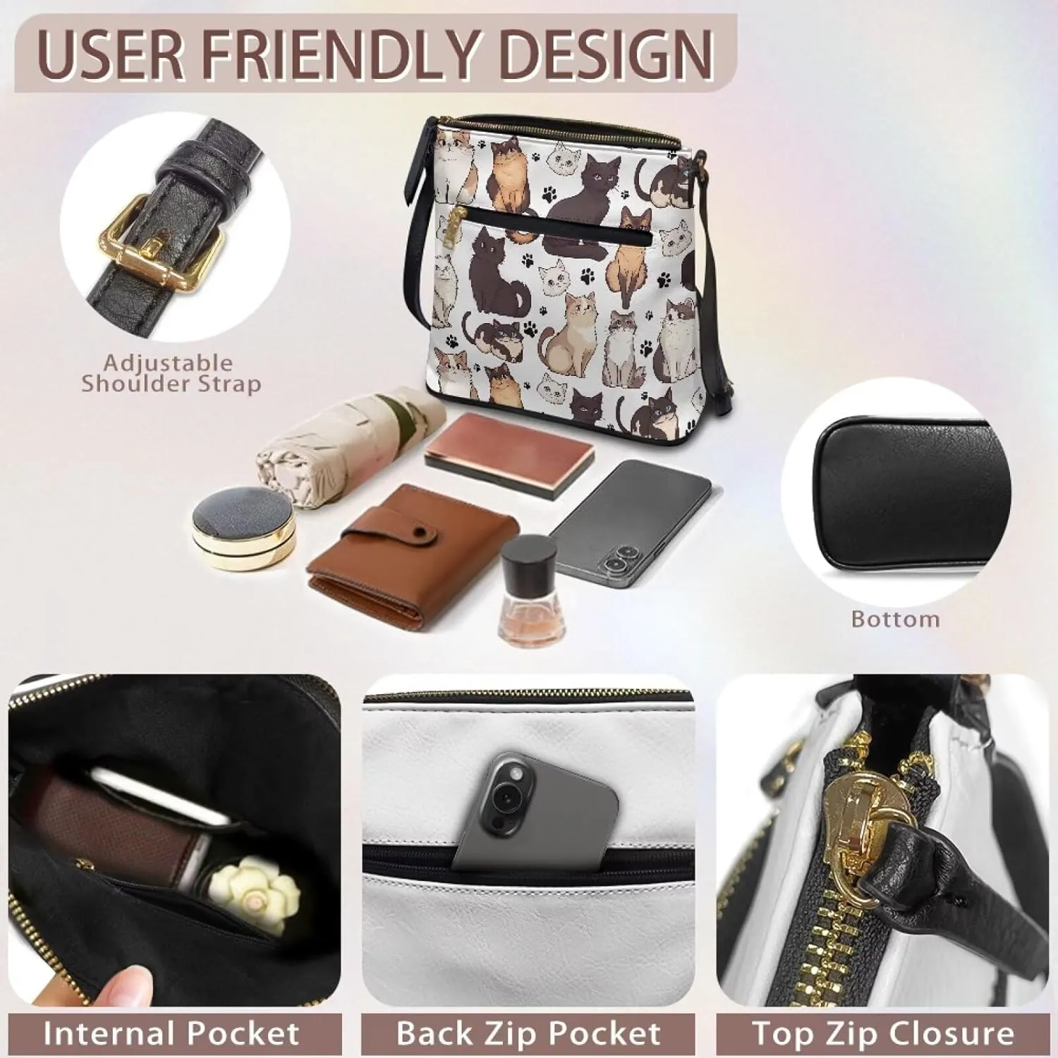 Leather Purses for Women, Leather Hobo Bags for Women Vintage Travel Sling Purse Multi Pockets Shoulder Bag