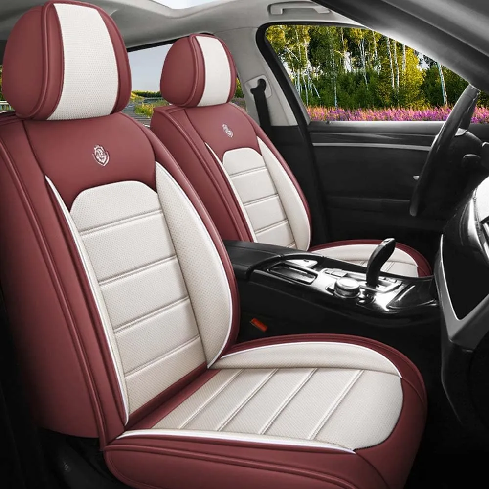 Leather Seat Cover for Audi Q5 2009-2024,Soft Seat Covers,Interior Accessories Seat Covers Cushion Vehicle Protector Airbag Compatible(Red&White,2PCS Front)