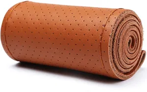 Leather Steering Wheel Cover, Genuine Leather Steering Wheel Cover Lace Up, Breathable, Anti-Slip, Stitch on Wrap with Needle Thread Hand Sewing 15 Inch,Orange