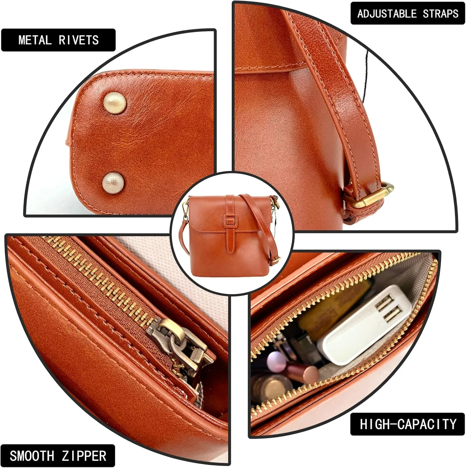 Leather Tote Bags for Women Genuine Leather Crossbody Tote Purse with Zipper Shoulder Bag Small