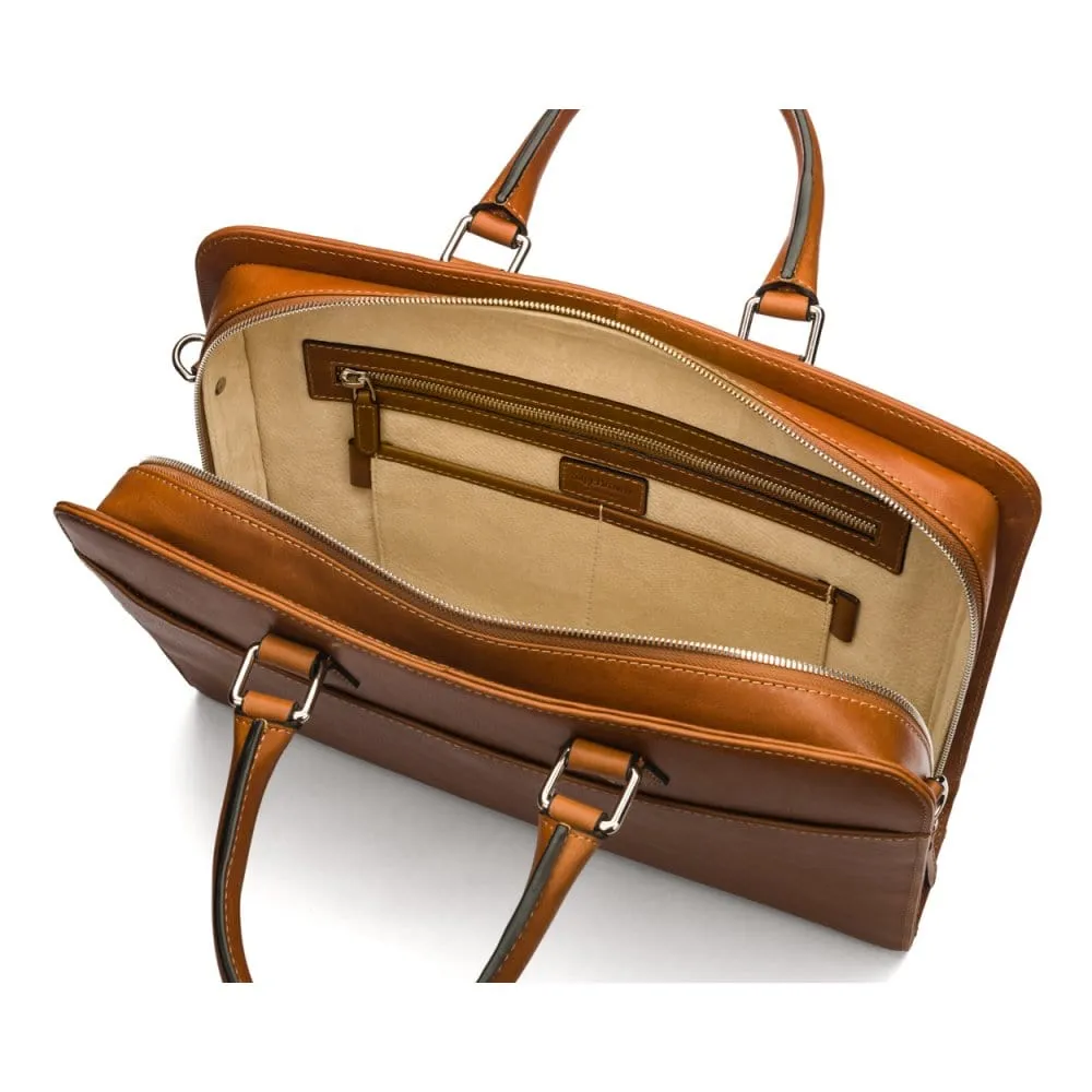 Leather Trinity 13" Laptop Briefcase - Tan