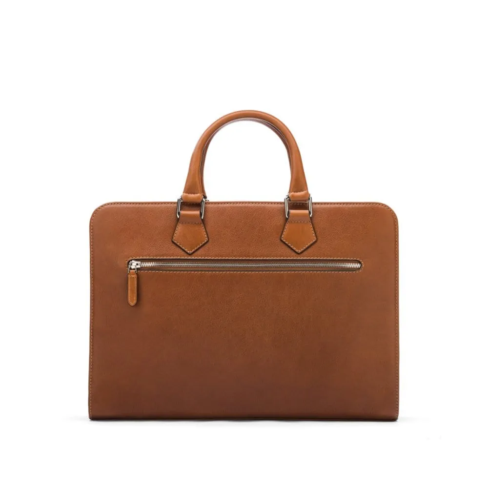 Leather Trinity 13" Laptop Briefcase - Tan