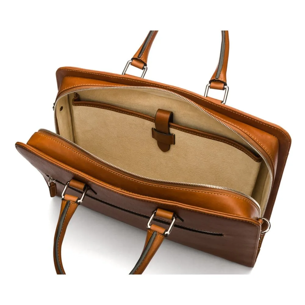 Leather Trinity 13" Laptop Briefcase - Tan