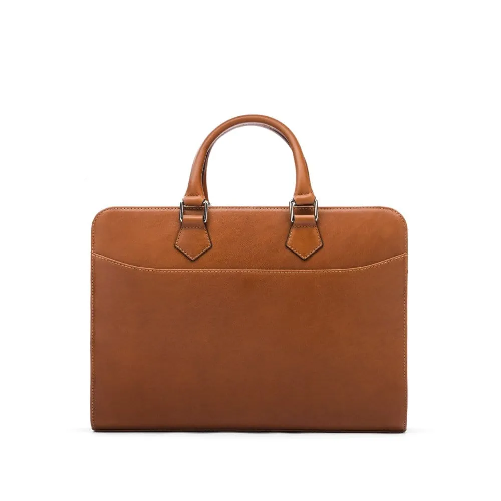Leather Trinity 13" Laptop Briefcase - Tan