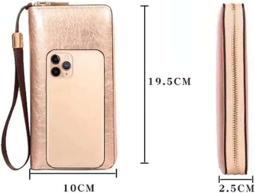 Leather Wallet Pu Leather Women's Wallet Large Capacity Long Zipper Purse Clutch for Women's Fashion Vintage Leather Coin Pocket Large Capacity (Re 1,10x19.5cm)