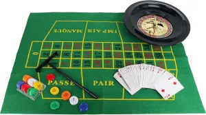 Leather&Arts 10 Inch Roulette Set Casino Game Kit Contains Plastic Roulette Wheel,Chips,Playing Cards,Felt Layout
