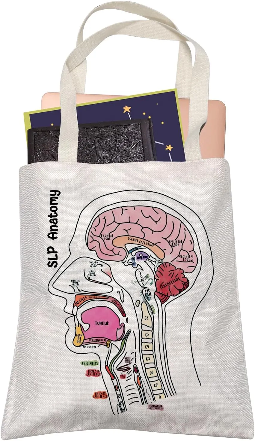 LEVLO SLP Anatomy Speech Language Pathologist Shopping Bag Speechie Educational Physiology Study Help Tote Bag