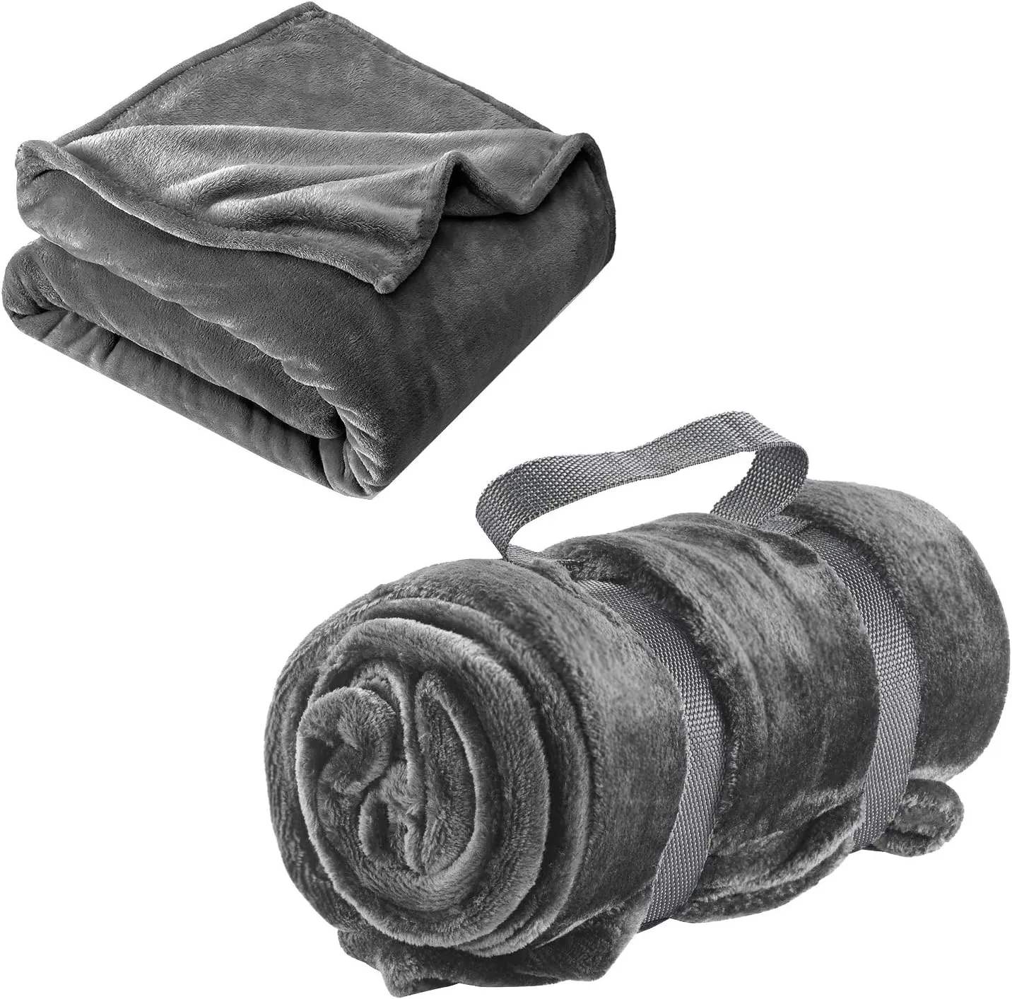 Lewis N. Clark Super Soft Plush Portable Travel Blanket for Airplane, Camping, Office   Baby with Carry Straps, Gray, One Size