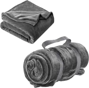 Lewis N. Clark Super Soft Plush Portable Travel Blanket for Airplane, Camping, Office   Baby with Carry Straps, Gray, One Size