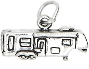 LGU Sterling Silver Oxidized 3D Hitched RV 5th Wheel Camper Travel Trailer Charm