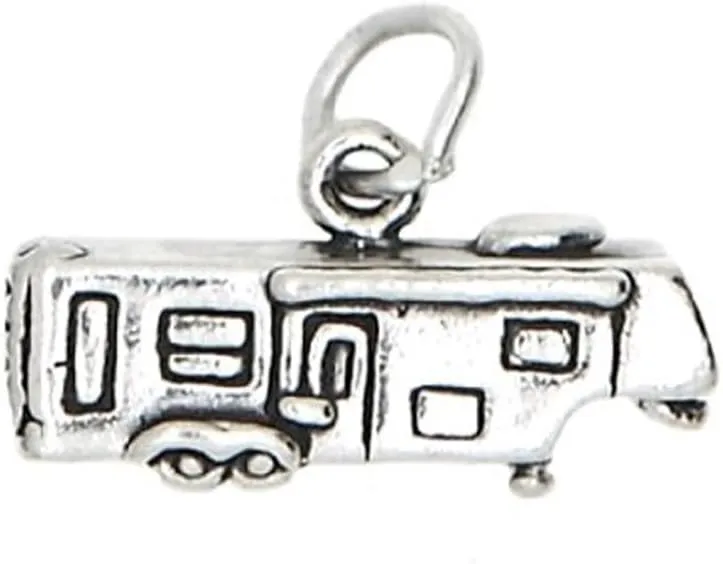 LGU Sterling Silver Oxidized 3D Hitched RV 5th Wheel Camper Travel Trailer Charm