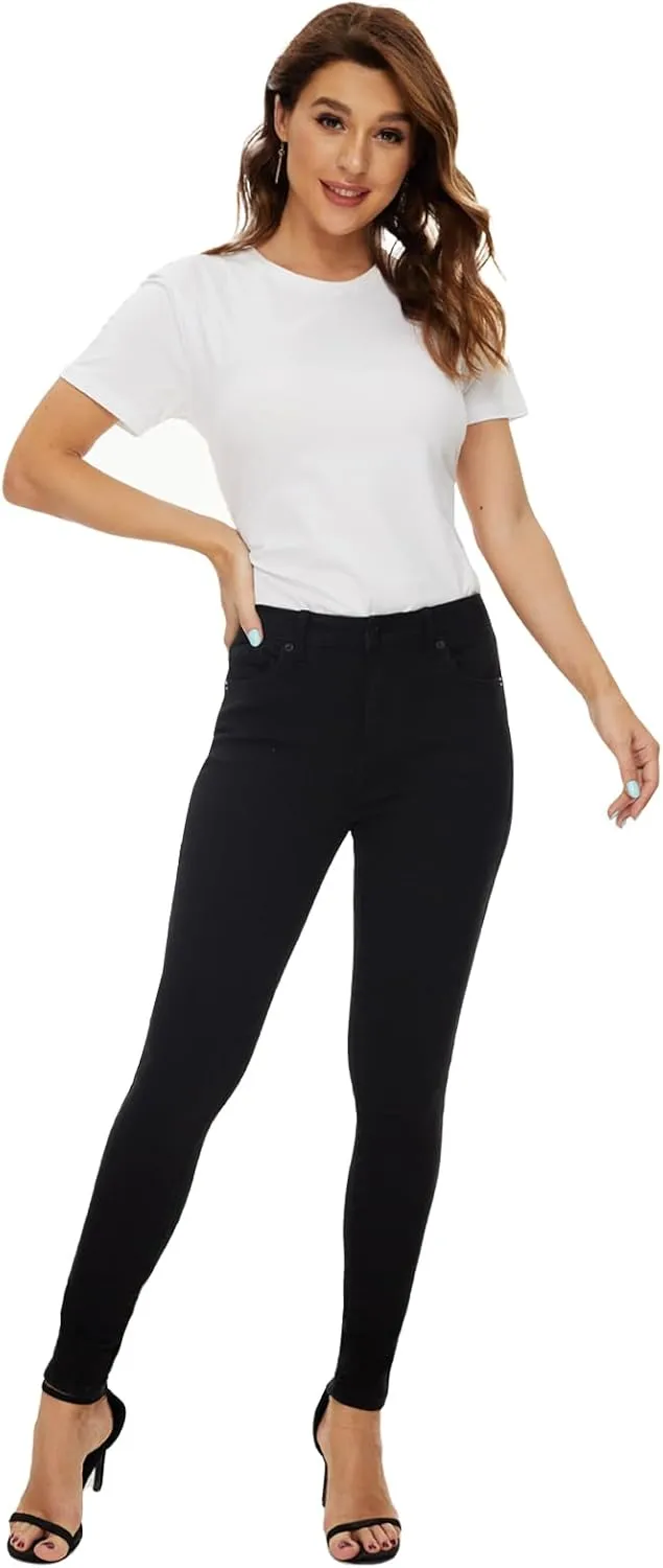 LICTZNEE Womens Skinny Jeans Mid Rise, Stretch Denim Jean Slim Fit Leg Elastic Waist Pants with Pockets