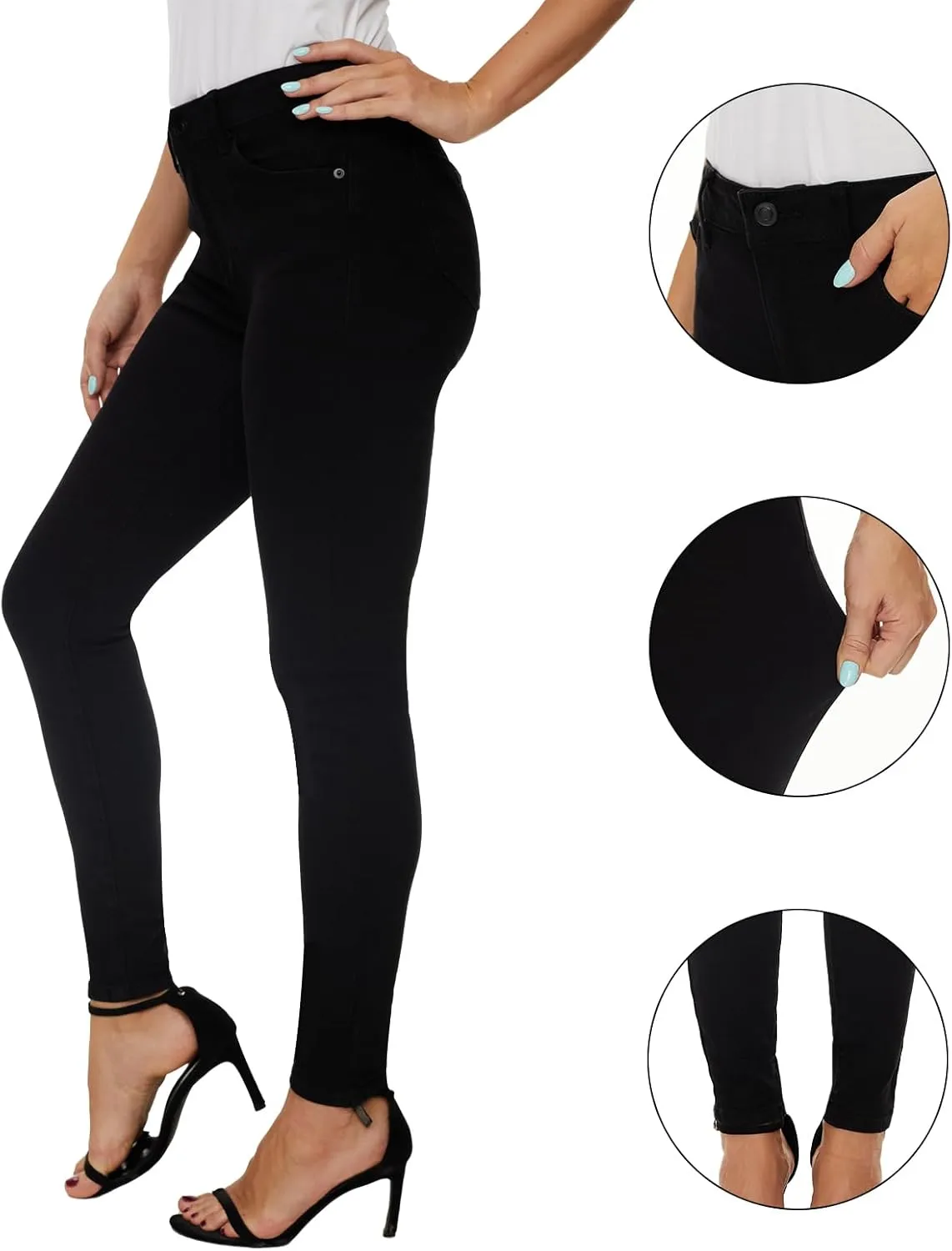 LICTZNEE Womens Skinny Jeans Mid Rise, Stretch Denim Jean Slim Fit Leg Elastic Waist Pants with Pockets