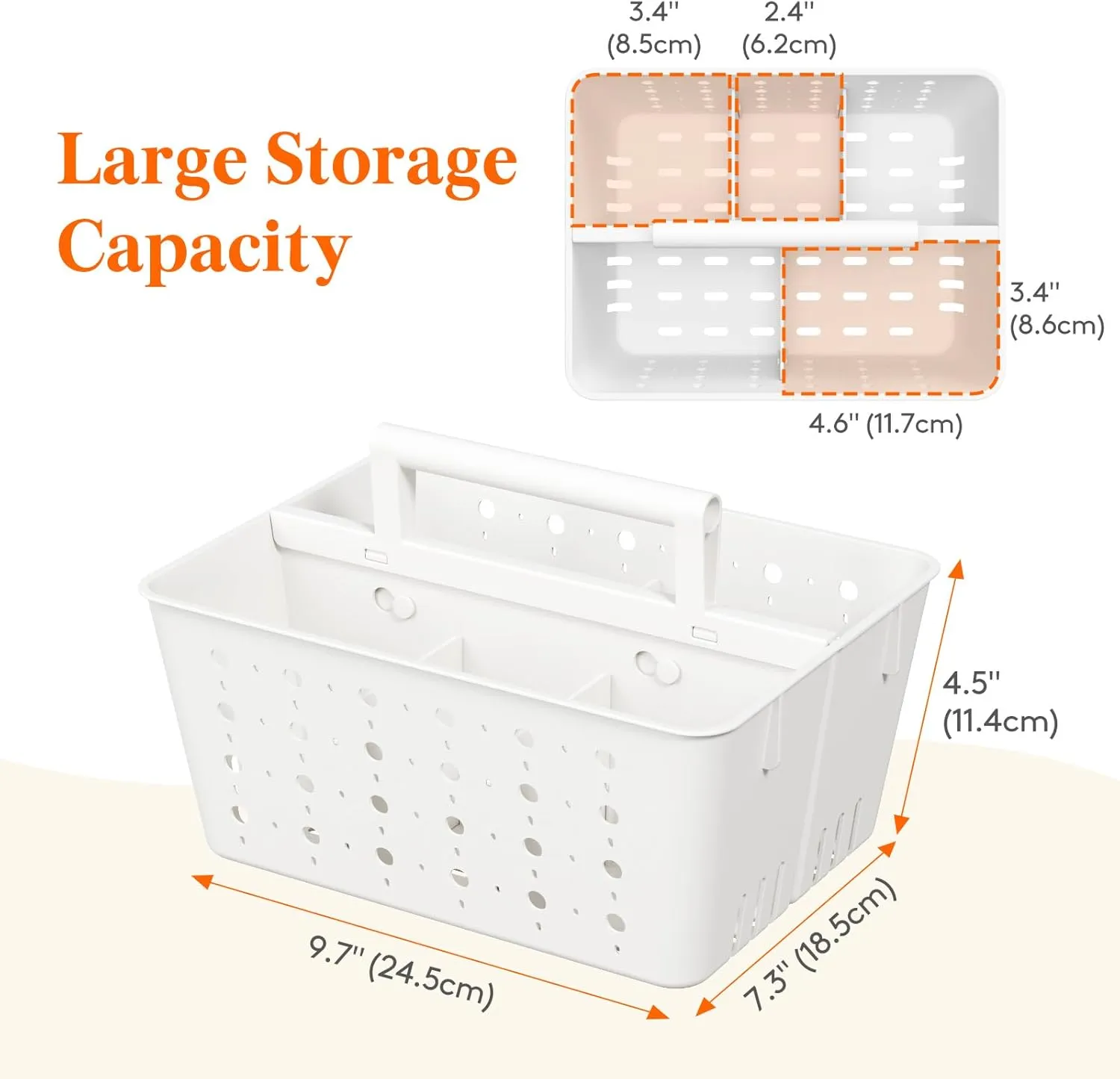Lifewit Portable Shower Caddy with Handle, 1 Pcs Plastic Shower Caddy Dorm with Holes, Clean Organizer Basket for Bathroom, College, Dorm Room Essentials, White