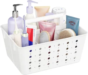 Lifewit Portable Shower Caddy with Handle, 1 Pcs Plastic Shower Caddy Dorm with Holes, Clean Organizer Basket for Bathroom, College, Dorm Room Essentials, White