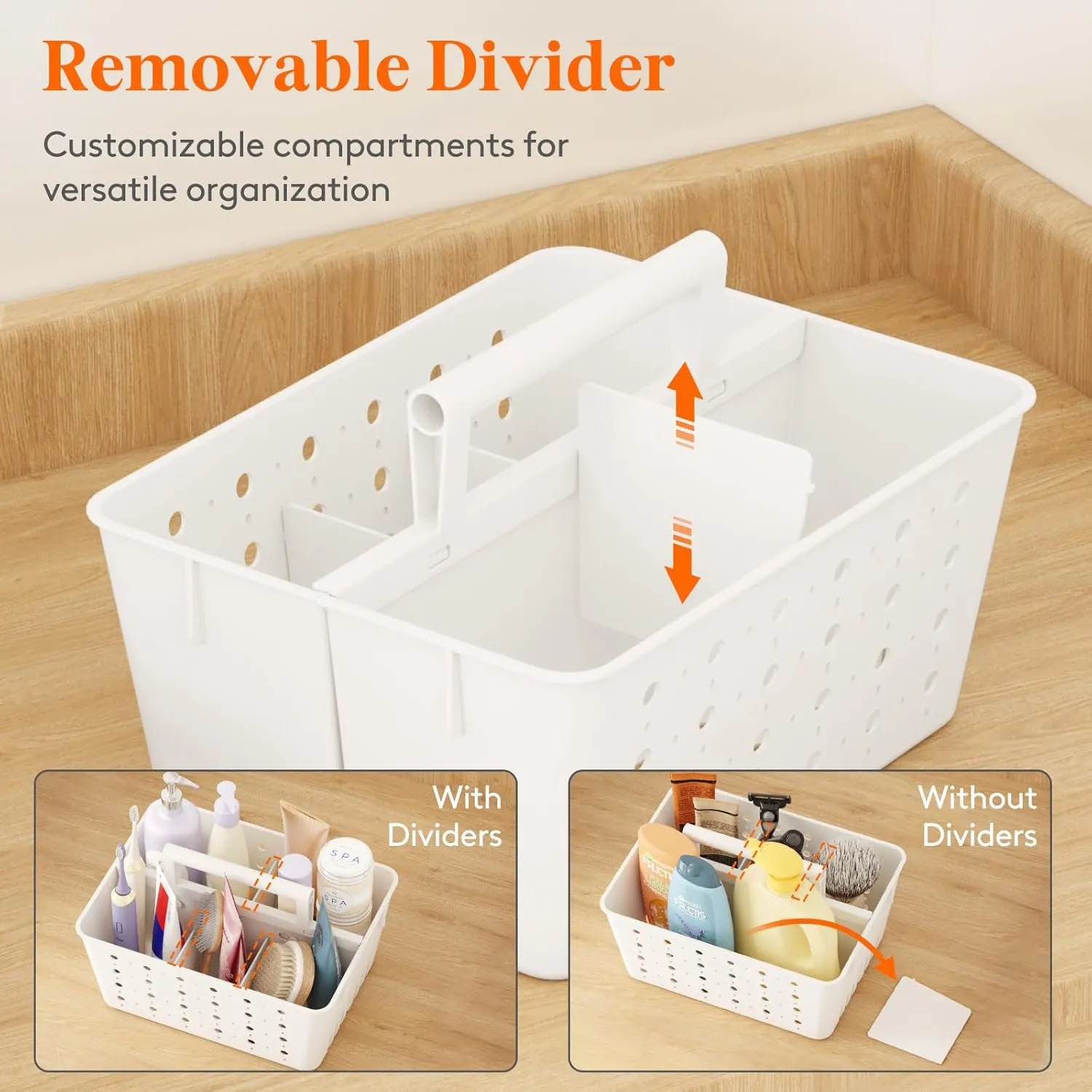 Lifewit Portable Shower Caddy with Handle, 1 Pcs Plastic Shower Caddy Dorm with Holes, Clean Organizer Basket for Bathroom, College, Dorm Room Essentials, White