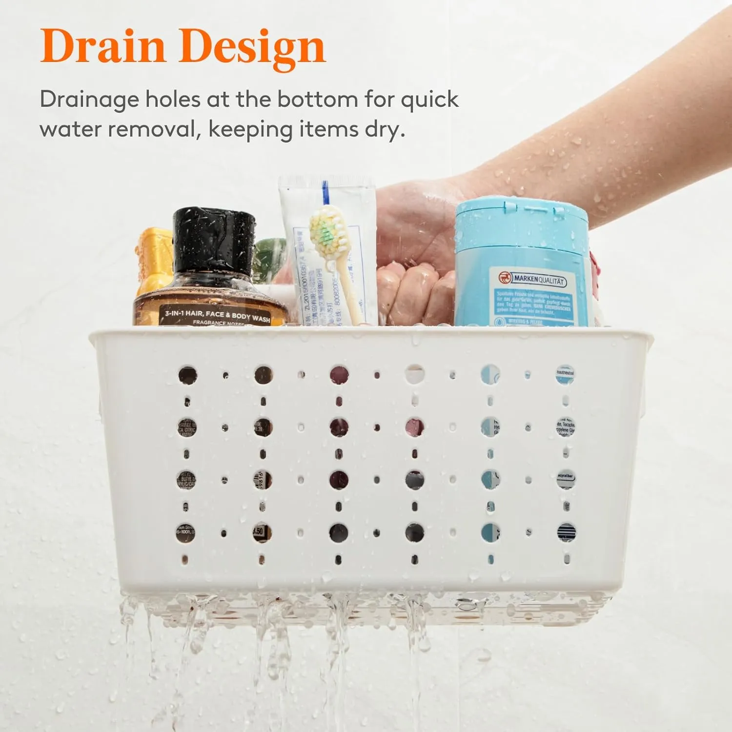 Lifewit Portable Shower Caddy with Handle, 1 Pcs Plastic Shower Caddy Dorm with Holes, Clean Organizer Basket for Bathroom, College, Dorm Room Essentials, White