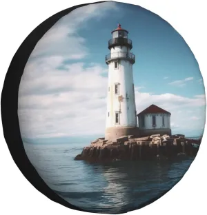 Light House Tire Cover Outdoor Waterproof Snow Sun Rain Wheel Cover Portable Wheel Bags Camper Spare Tire Cover Universal Car Tire Protectors for Trailer RV SUV