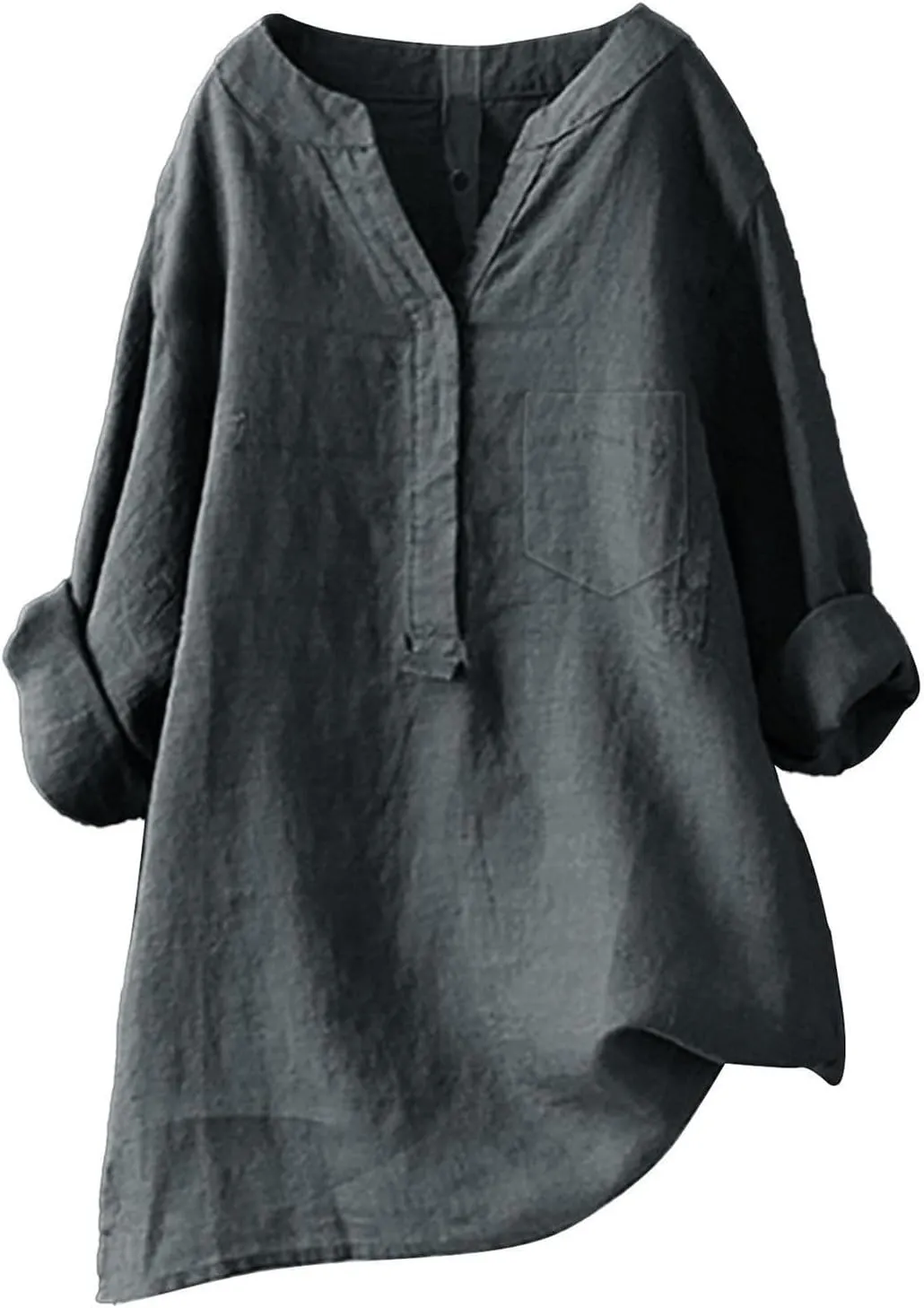 Linen Button Down Shirts for Women 2025 3/4 Sleeve V Neck Tshirts Casual Loose Tunic Tops Plus Size Beach Blouses