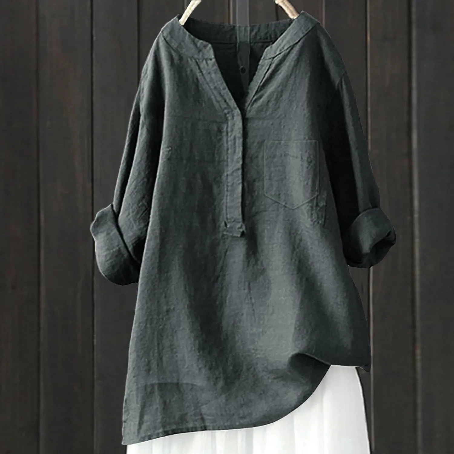 Linen Button Down Shirts for Women 2025 3/4 Sleeve V Neck Tshirts Casual Loose Tunic Tops Plus Size Beach Blouses