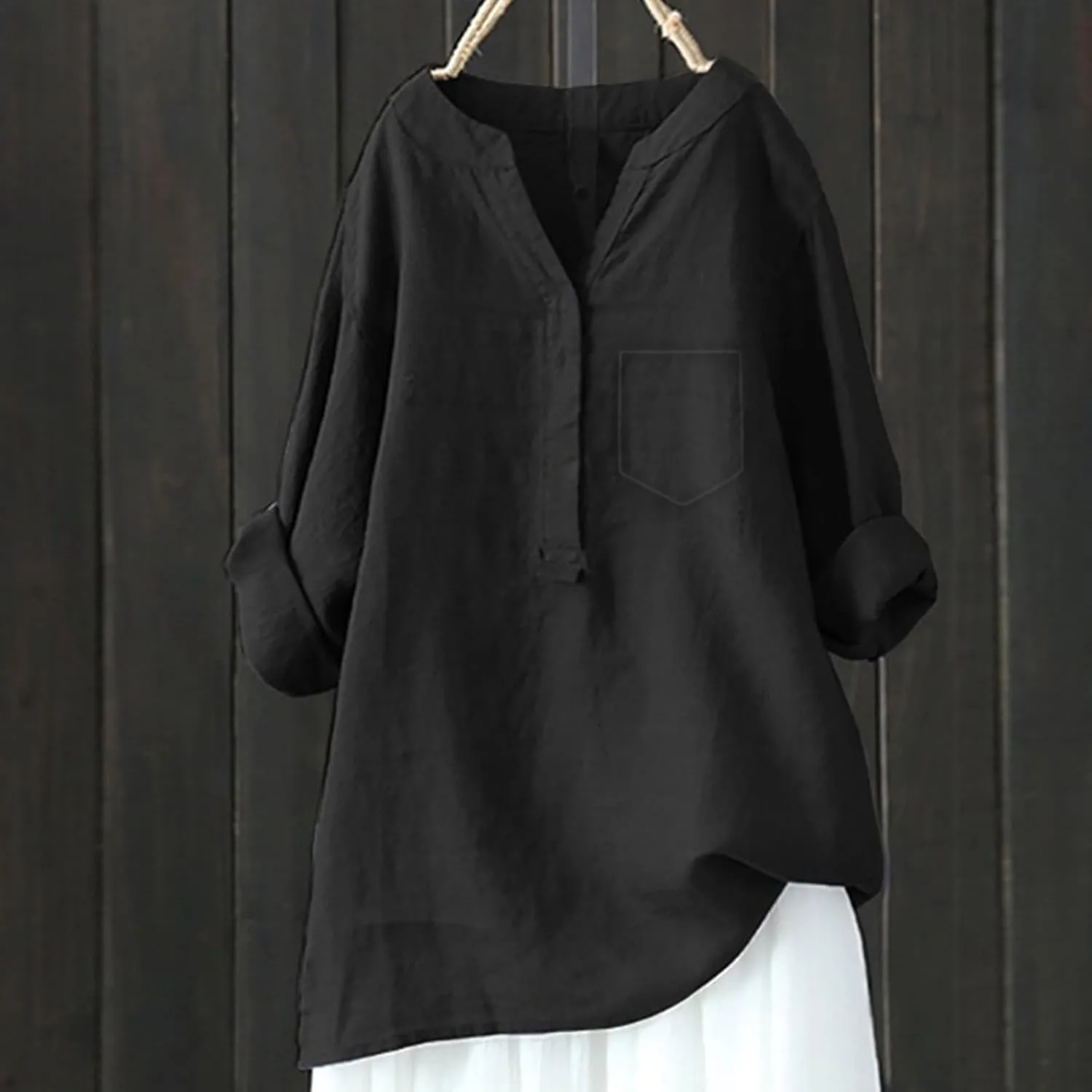 Linen Button Down Shirts for Women 2025 3/4 Sleeve V Neck Tshirts Casual Loose Tunic Tops Plus Size Beach Blouses