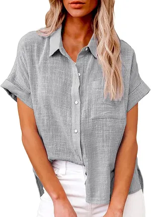 Linen Shirts for Women Shirt Long Cotton Casual Solid Women Sleeve Women's Blouse Striped Shirt Women Flannel Shirt