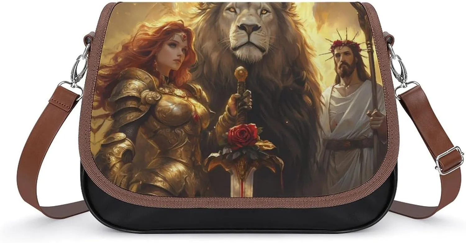Lion And God Woman Warriores of God Crossbody Bags for Women Leather Tote Bag Handbag Purse for Work Travel
