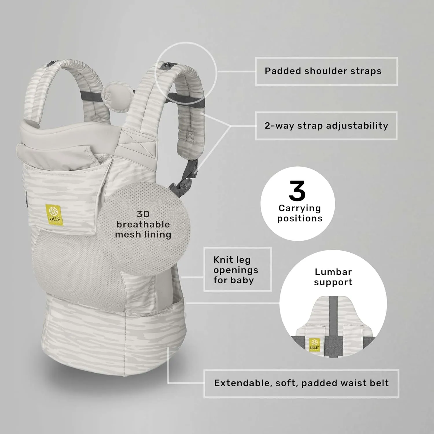 LÍLLÉbaby 3-in-1 Ergonomic CarryOn Airflow Toddler Carrier with Lumbar Support & Breathable Mesh Lining (25-60 lbs), Supportive & Comfortable, Multi-Position Carrying for Hiking & Travel (Marble)