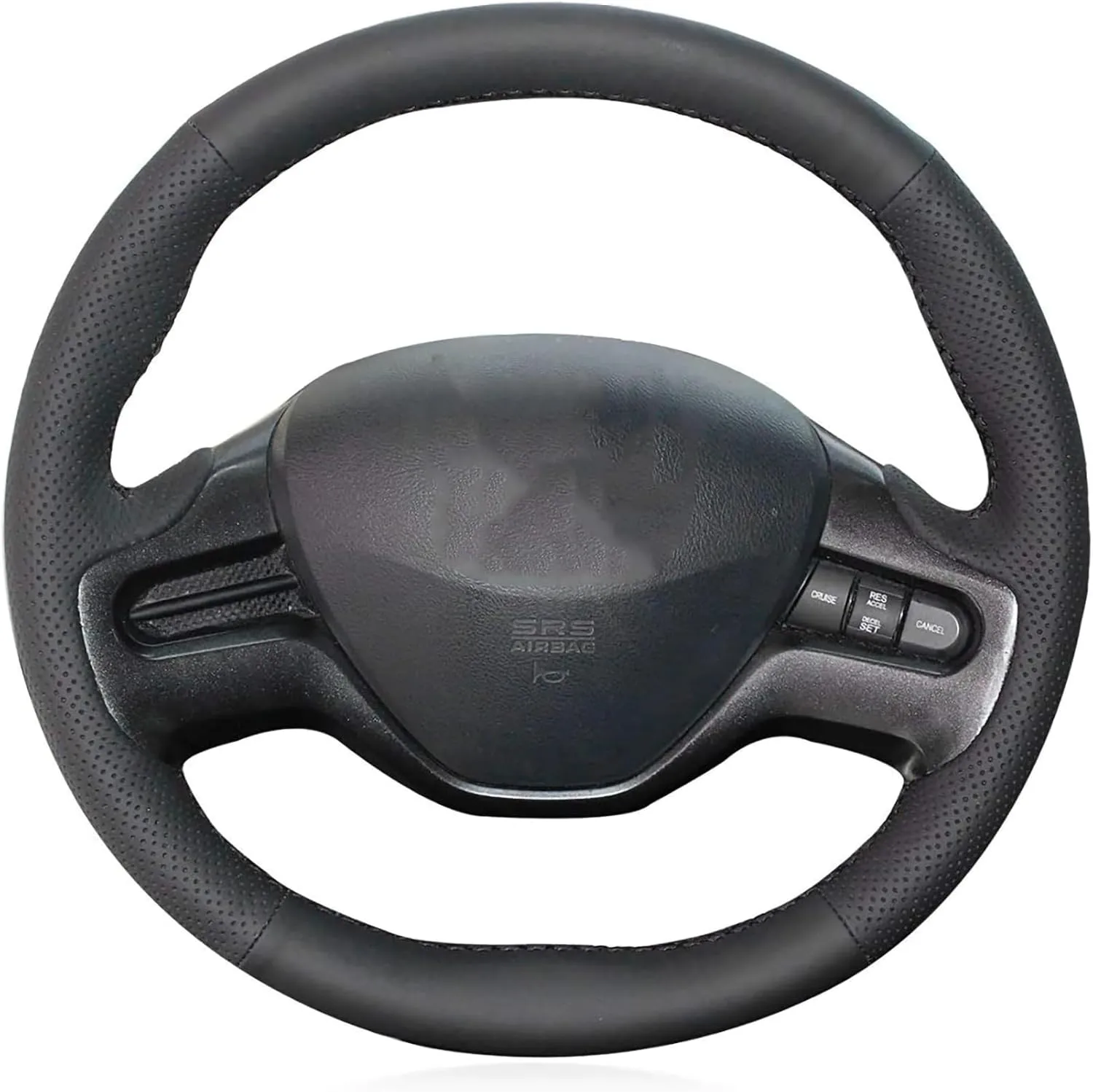 Loncky Black Genuine Leather Steering Wheel Cover for Honda Civic Old Honda Civic 2006 2007 2008 2009 Custom Fit Hand Stitched OEM Car Interior Parts Accessories