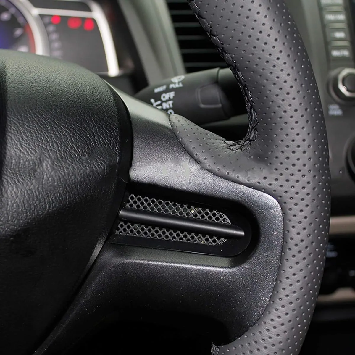 Loncky Black Genuine Leather Steering Wheel Cover for Honda Civic Old Honda Civic 2006 2007 2008 2009 Custom Fit Hand Stitched OEM Car Interior Parts Accessories