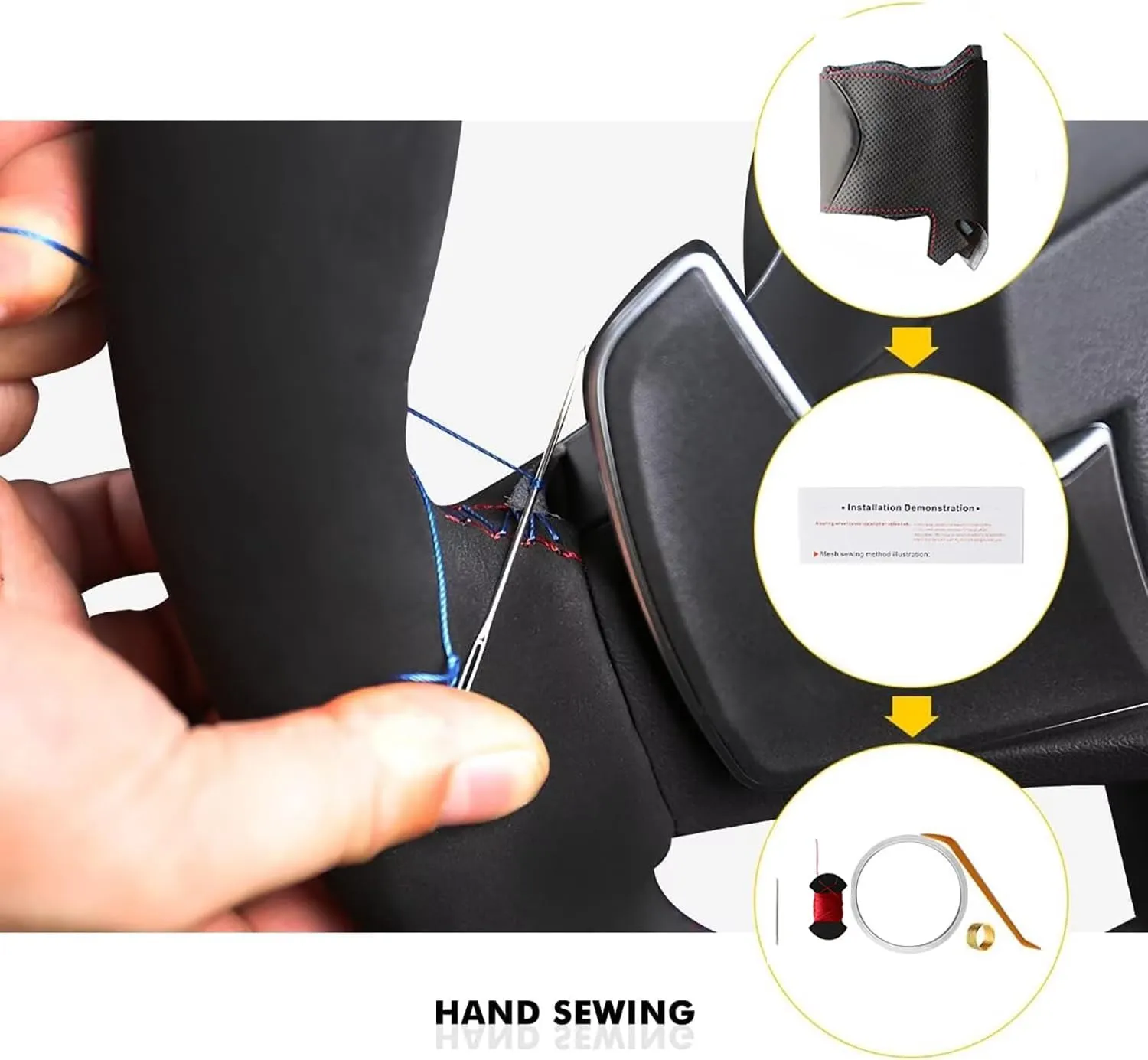 Loncky Custom Fit Dark Brown Genuine Leather Steering Wheel Cover for Toyota Land Cruiser 1995 1996 1997 1998 1999 2000 2001 2002 Accessories Car Interior Hand Stitched OEM Parts