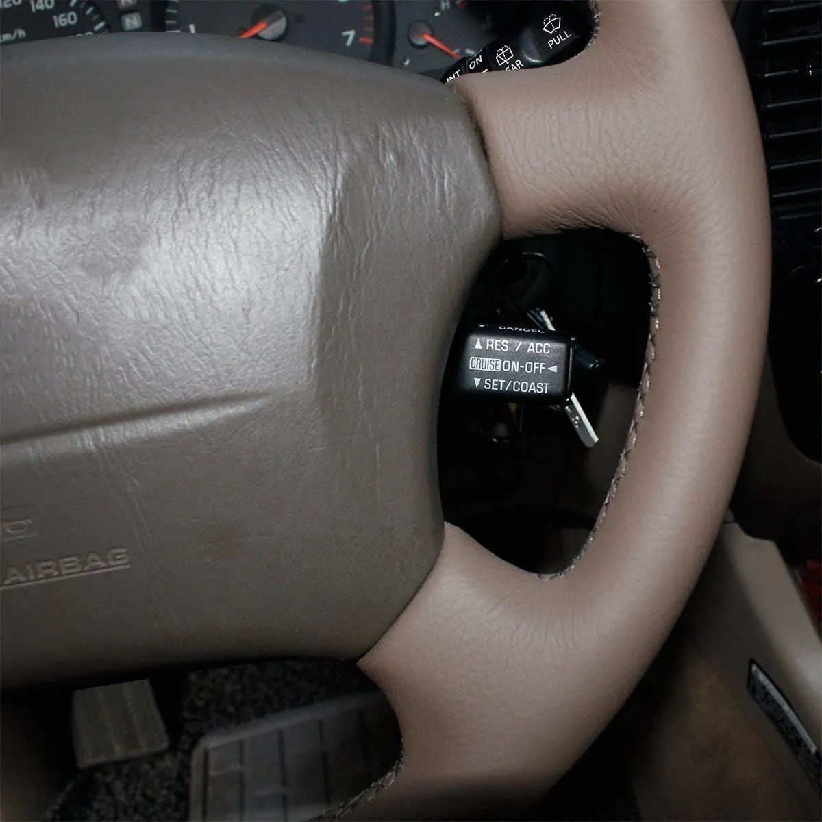 Loncky Custom Fit Dark Brown Genuine Leather Steering Wheel Cover for Toyota Land Cruiser 1995 1996 1997 1998 1999 2000 2001 2002 Accessories Car Interior Hand Stitched OEM Parts