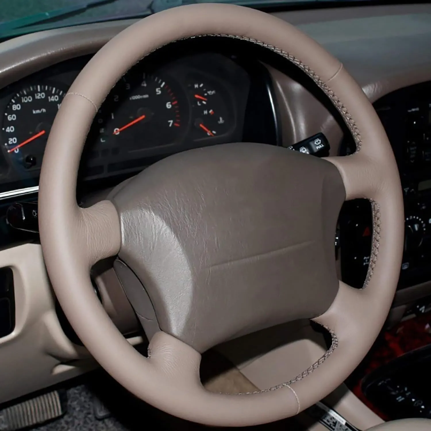 Loncky Custom Fit Dark Brown Genuine Leather Steering Wheel Cover for Toyota Land Cruiser 1995 1996 1997 1998 1999 2000 2001 2002 Accessories Car Interior Hand Stitched OEM Parts