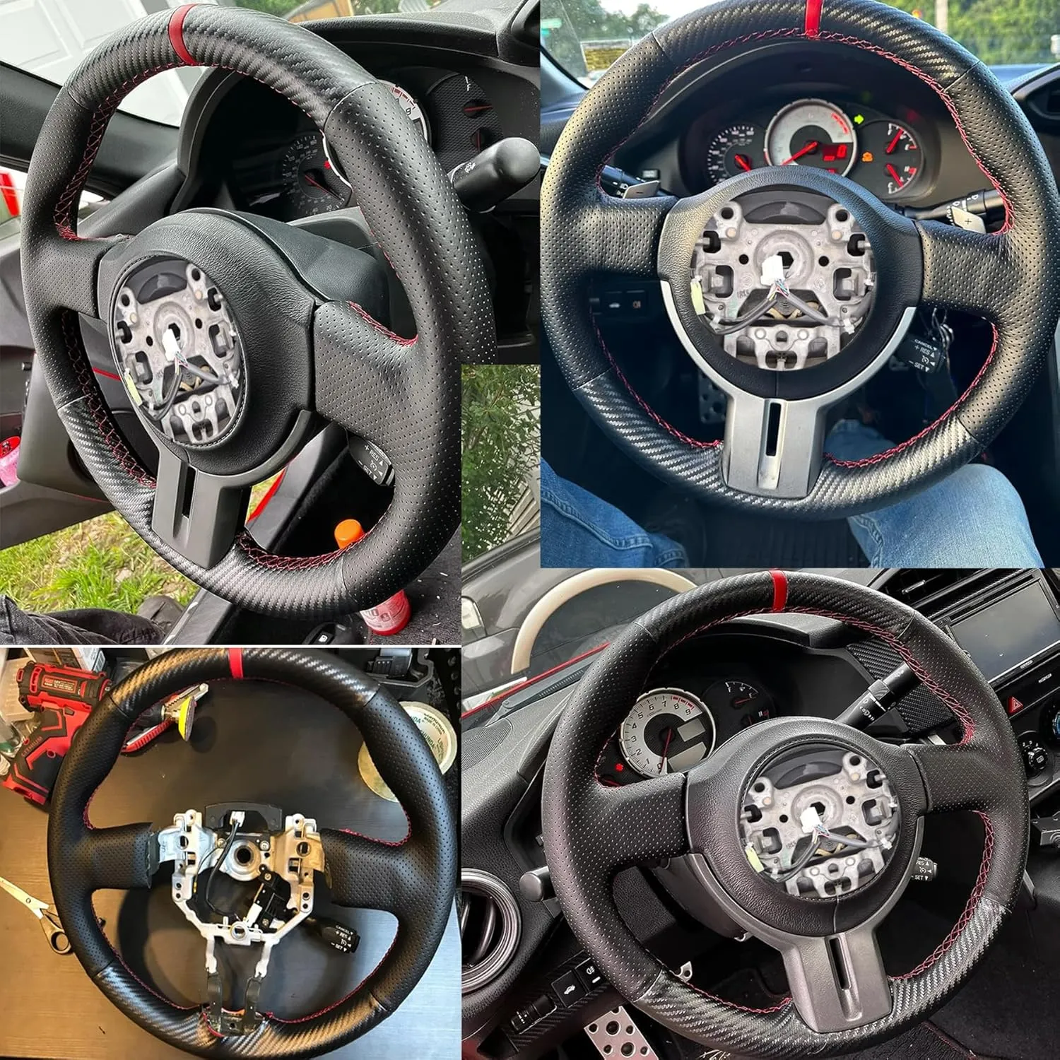 Loncky Custom Steering Wheel Cover for Scion FR-S 2013 2014 2015 2016 / Subaru BRZ 2013 2014 2015 2016 / Toyota 86 Carbon Fiber Leather Hand Stitched DIY Accessories