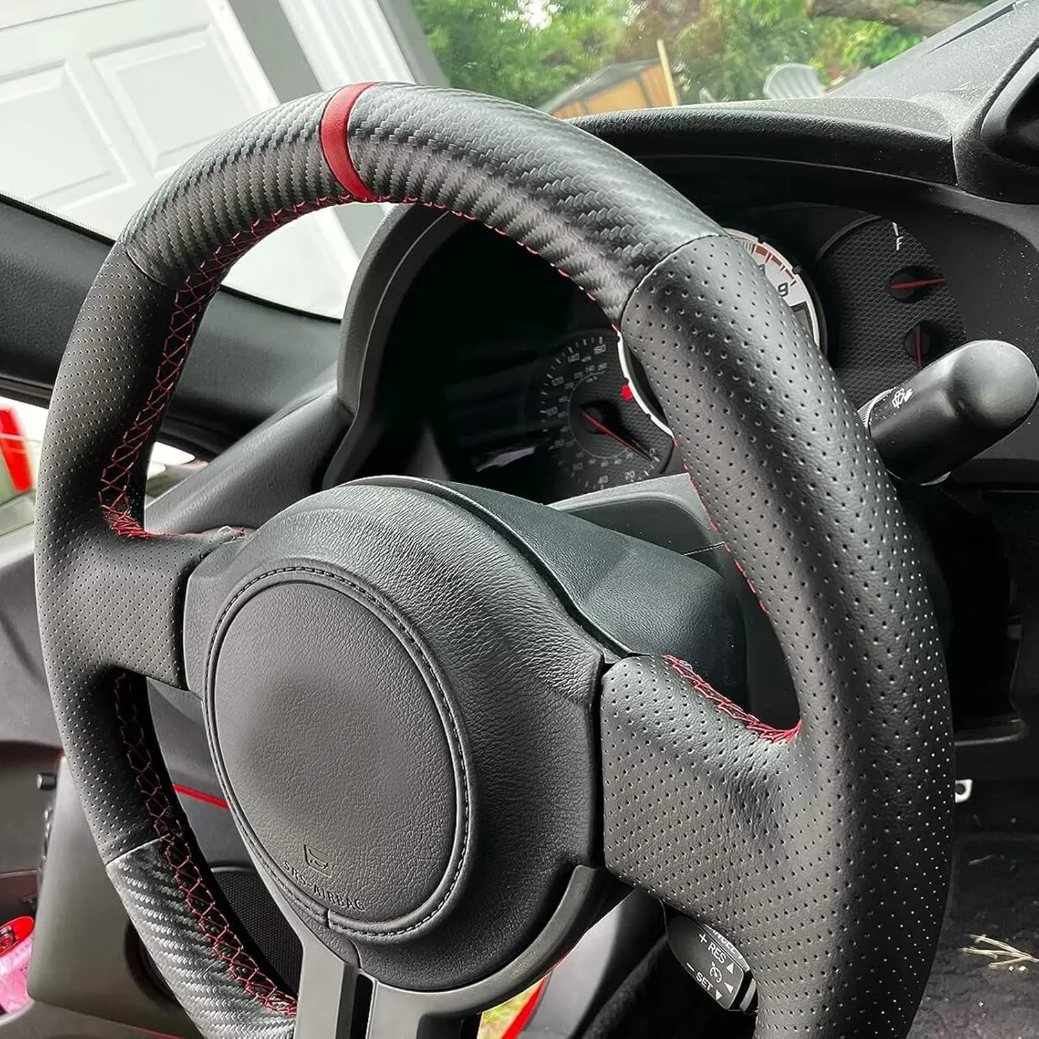 Loncky Custom Steering Wheel Cover for Scion FR-S 2013 2014 2015 2016 / Subaru BRZ 2013 2014 2015 2016 / Toyota 86 Carbon Fiber Leather Hand Stitched DIY Accessories