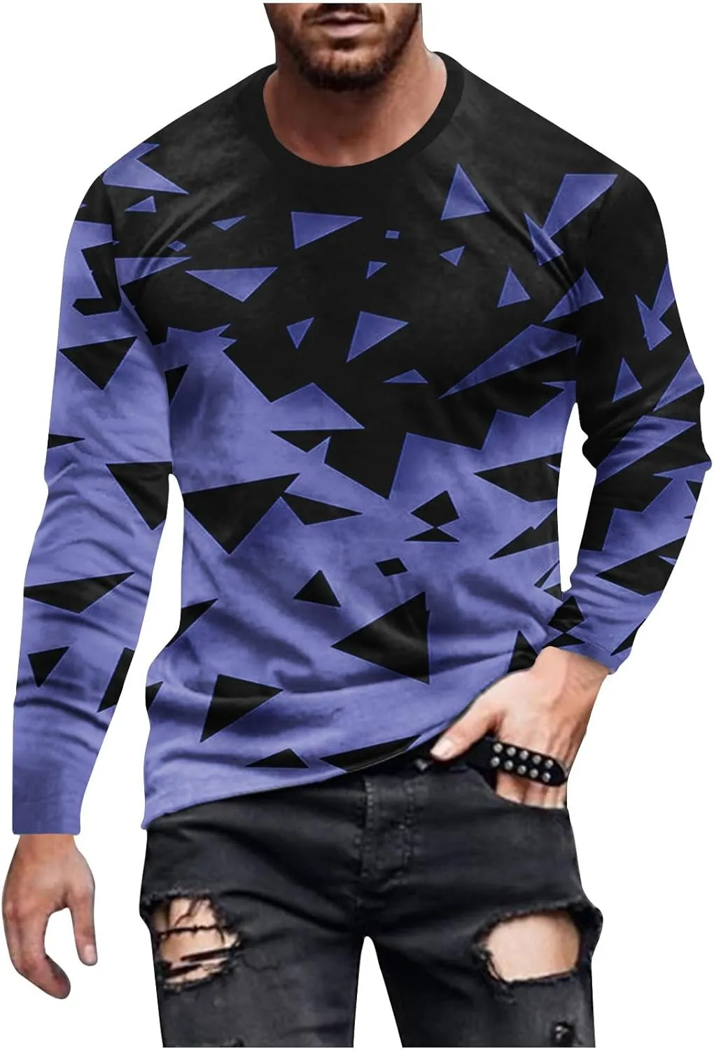 Long Sleeve Shirts for Men Funny 3D Print Graphic Tee Shirts Big and Tall Workout Tee Tops Casual Crewneck Sweatshirt