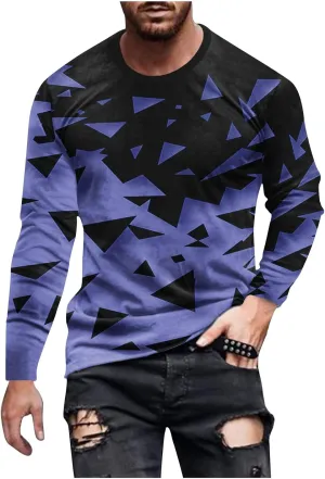 Long Sleeve Shirts for Men Funny 3D Print Graphic Tee Shirts Big and Tall Workout Tee Tops Casual Crewneck Sweatshirt