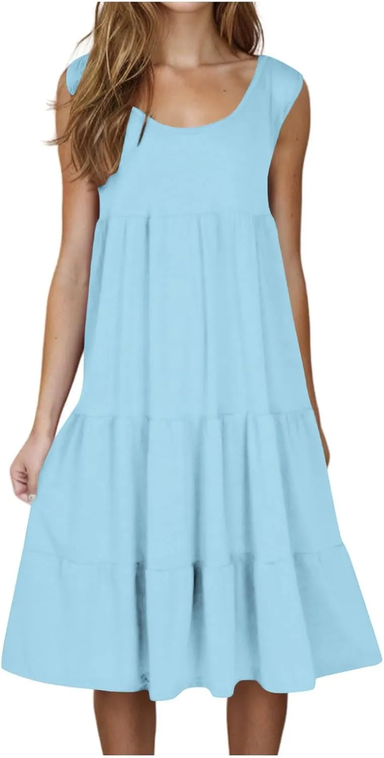 Loose Dress for Women 2025 Oversized Tiered a Line Tank Dresses Sleeveless Flowy Sundress Beach Vacation Outfits