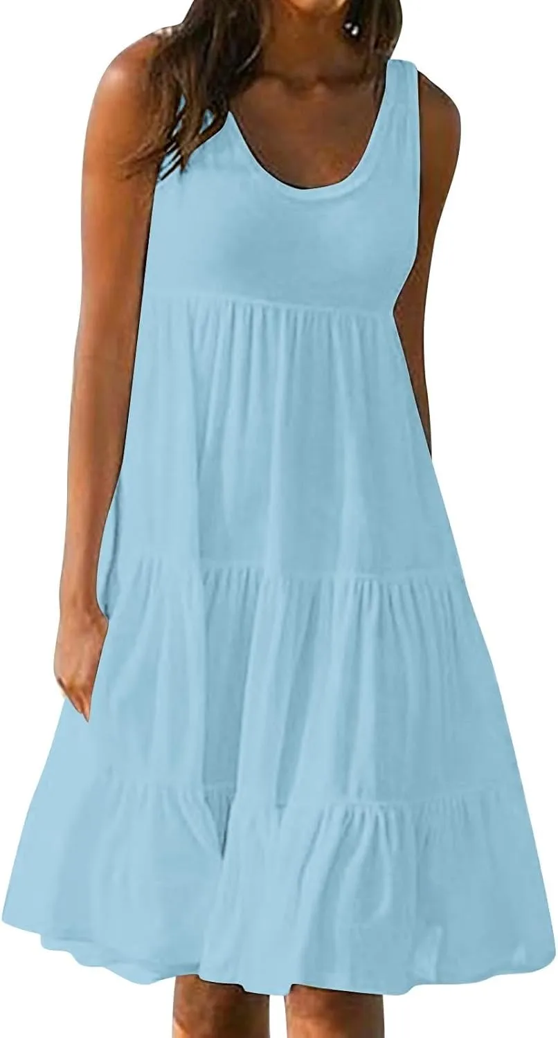Loose Dress for Women 2025 Oversized Tiered a Line Tank Dresses Sleeveless Flowy Sundress Beach Vacation Outfits