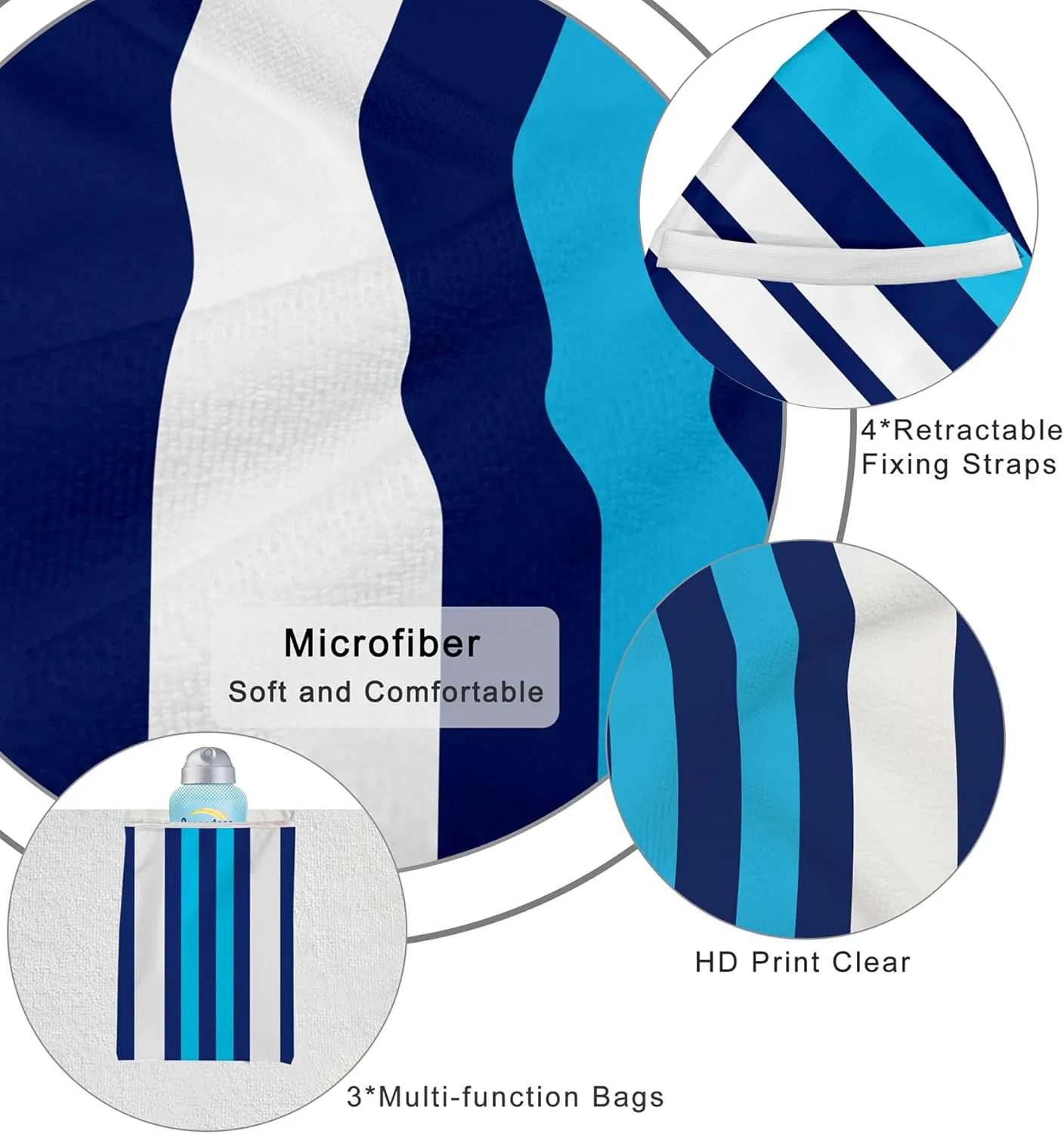 Lounge Chair Towel Cover, Striped Chaise Lounge Cover, Beach Chair Covers with Pockets for Pool Sunbathing Beach Garden Courtyard Outdoor Trips, 85 x30 in, White and Blue